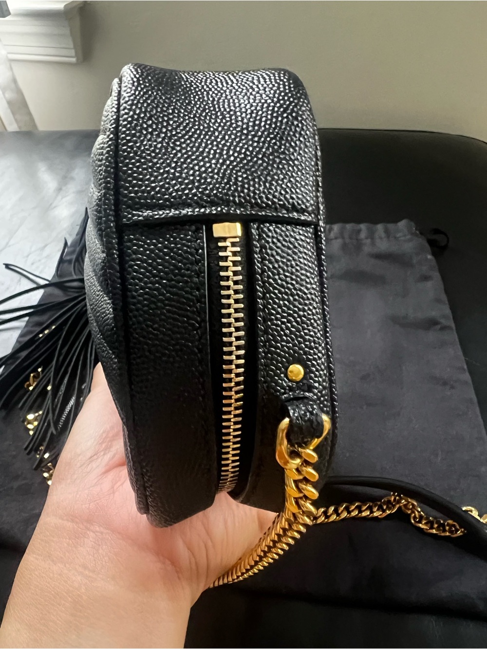 Saint Laurent Black Chevron Quilted Crossbody Camera Bag with Gold YSL Logo - Picture 10 of 15